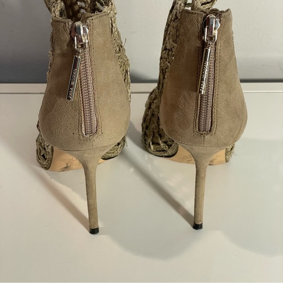 Zara Tan Braided Crochet Open Toe Stiletto Heel Zip Ankle Bootie Sz 39 US 8 - Picture 7 of 12